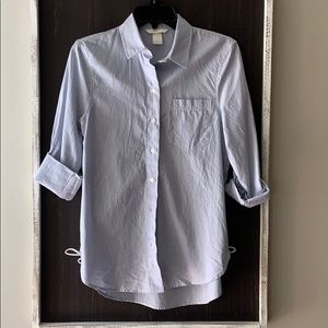 Blue and white button front shirt